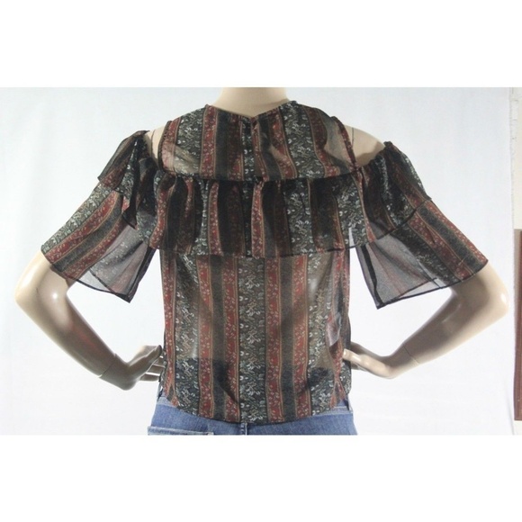 💕BCBGMaxAzria💕 Chiffon Cold Shoulder Pattern Top - Picture 5 of 8